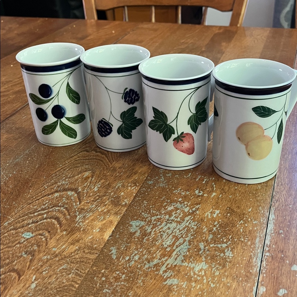 Dansk Fruit Cup Mug Coffee Tea White Blue lot of 4 different berry patterns